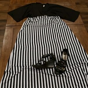 Flirty Pink 3X Black and white stripe maxi dress